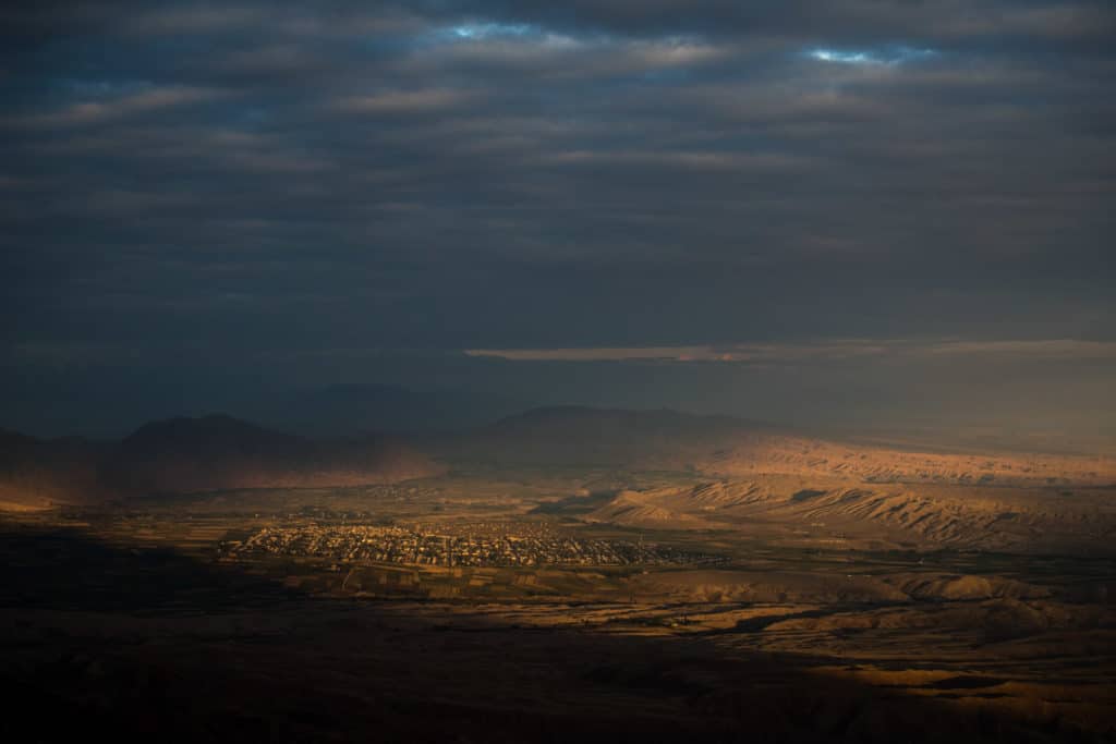 Bokonbaevo at sunrise from Shatyly Panorama