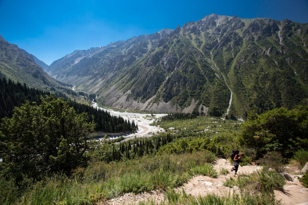 Climbing out of the Ala Archa Valley to Ak Sai Waterfall