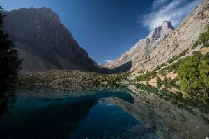 Sunrise over Alauddin Lake in the Fann Mountains of Tajikistan.