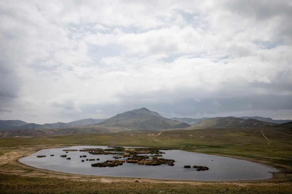 Fazilman Lake overlook in the Nuratau Mountains of Uzbekistan