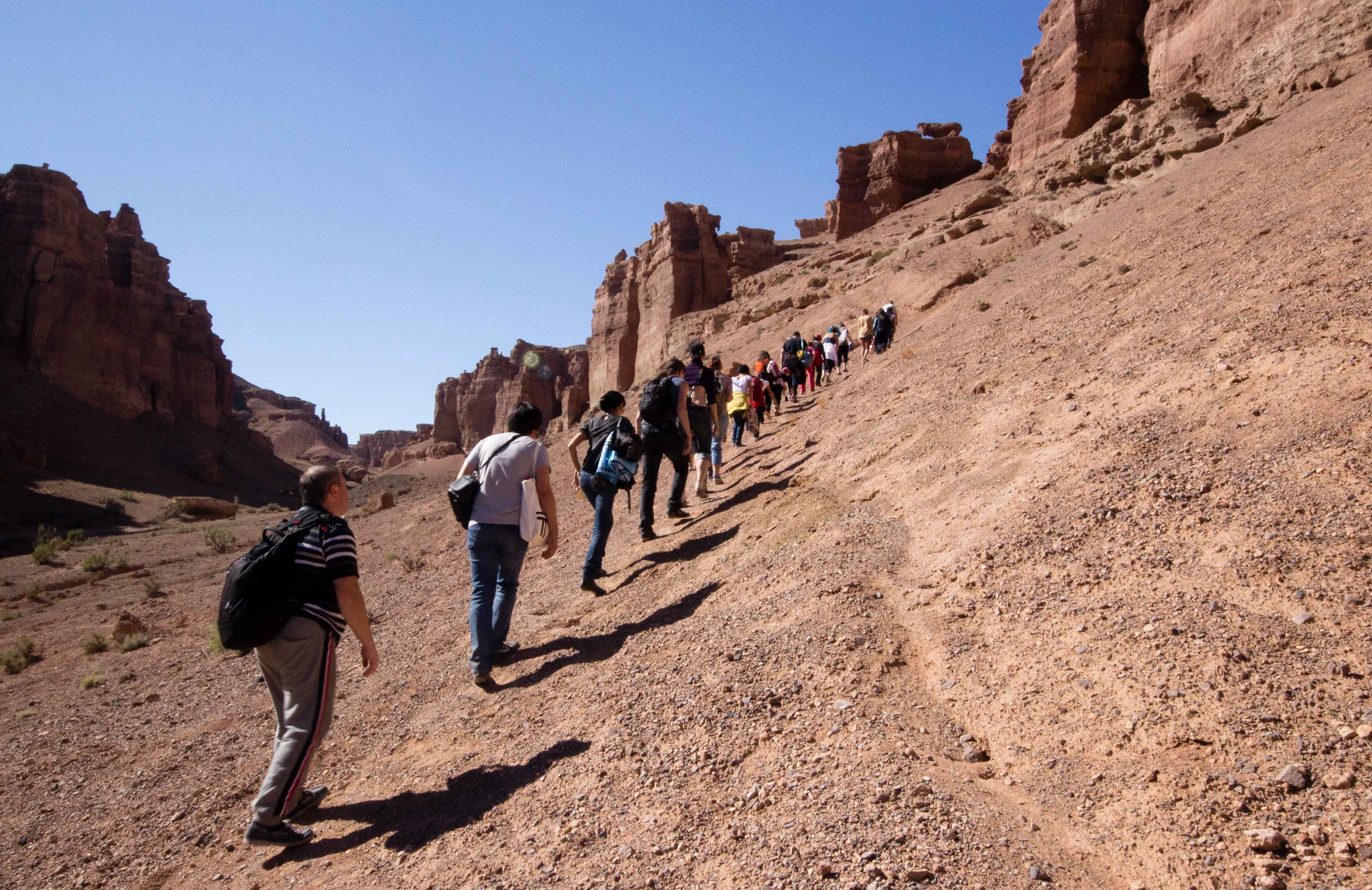 Hiking out of Charyn Canyon