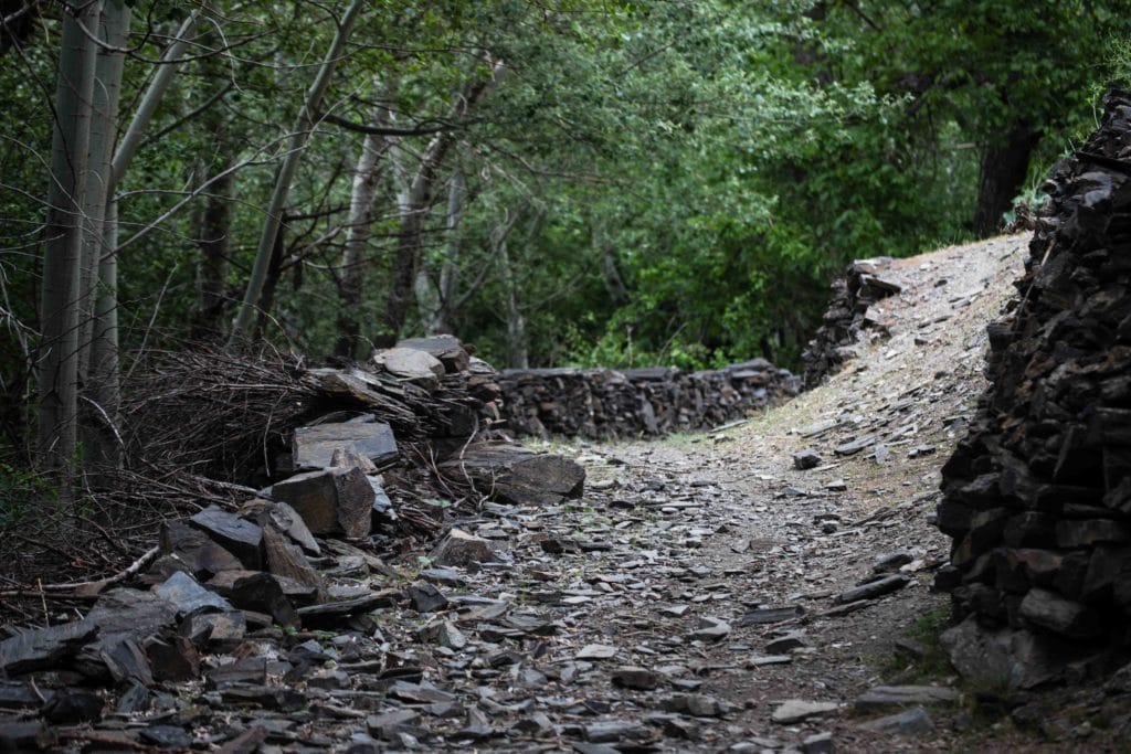 Ruined stone walls on the descent from Fazilman Lake