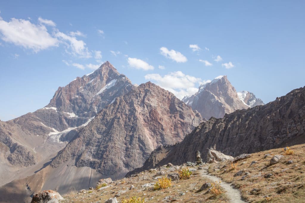 Views from Alovaddin Pass of (left to right) Chapdara, Polyteknik, and Bodkhona Peaks