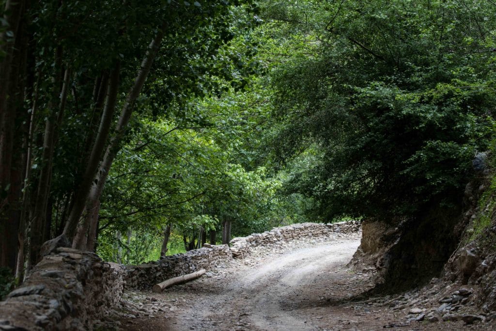 Village road in Uxum in Uzbekistan's Nuratau mountains