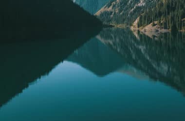 Kolsay lake among green hills and mountains