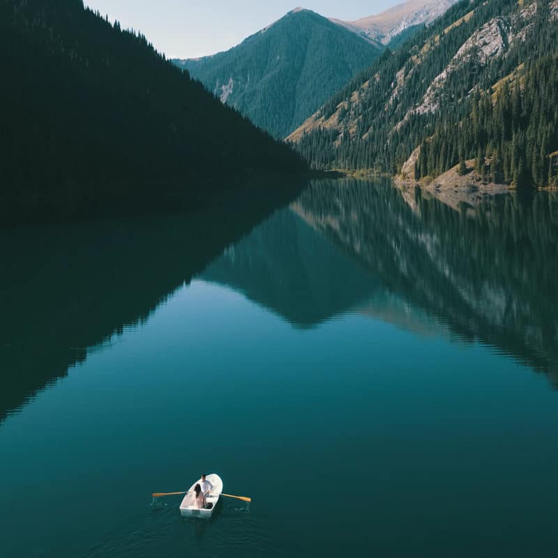 Kolsay lake among green hills and mountains