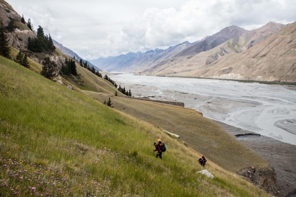 Climbing above the Enilchek River