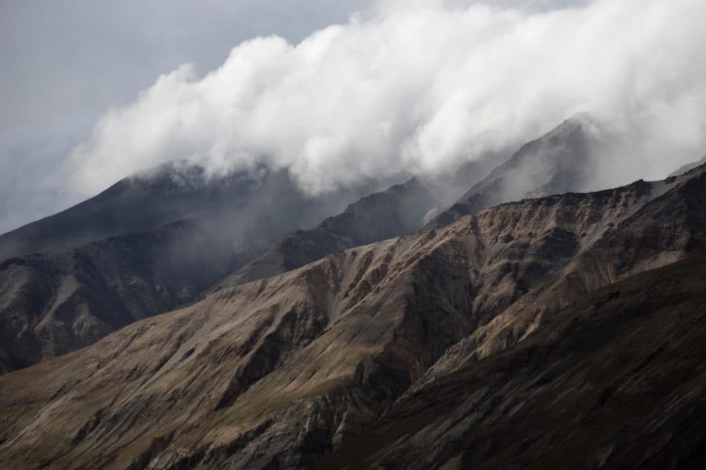 Cloudy mountain ridge along the Enilchek Valley