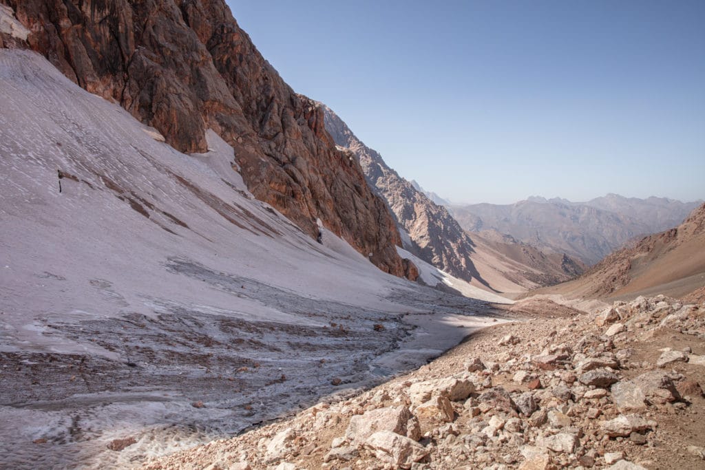 Glacier remnant in Dukdon Pass looking to the west