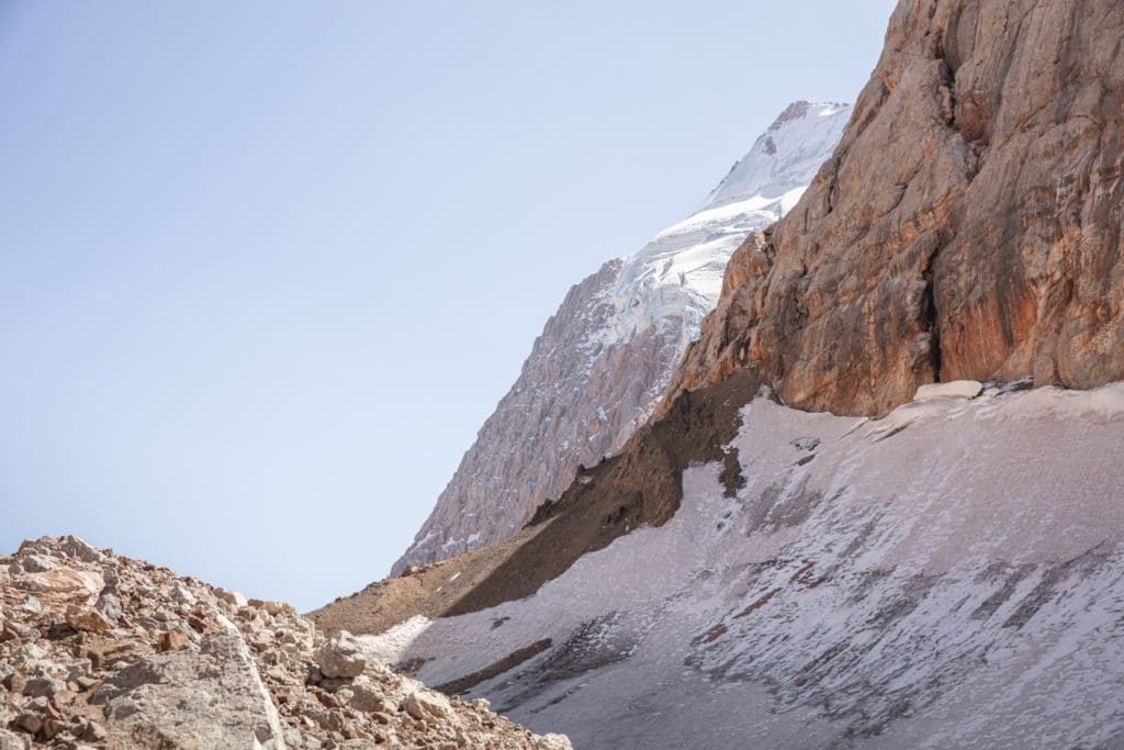 Glacier remnant in Dukdon Pass, looking up the pass to east