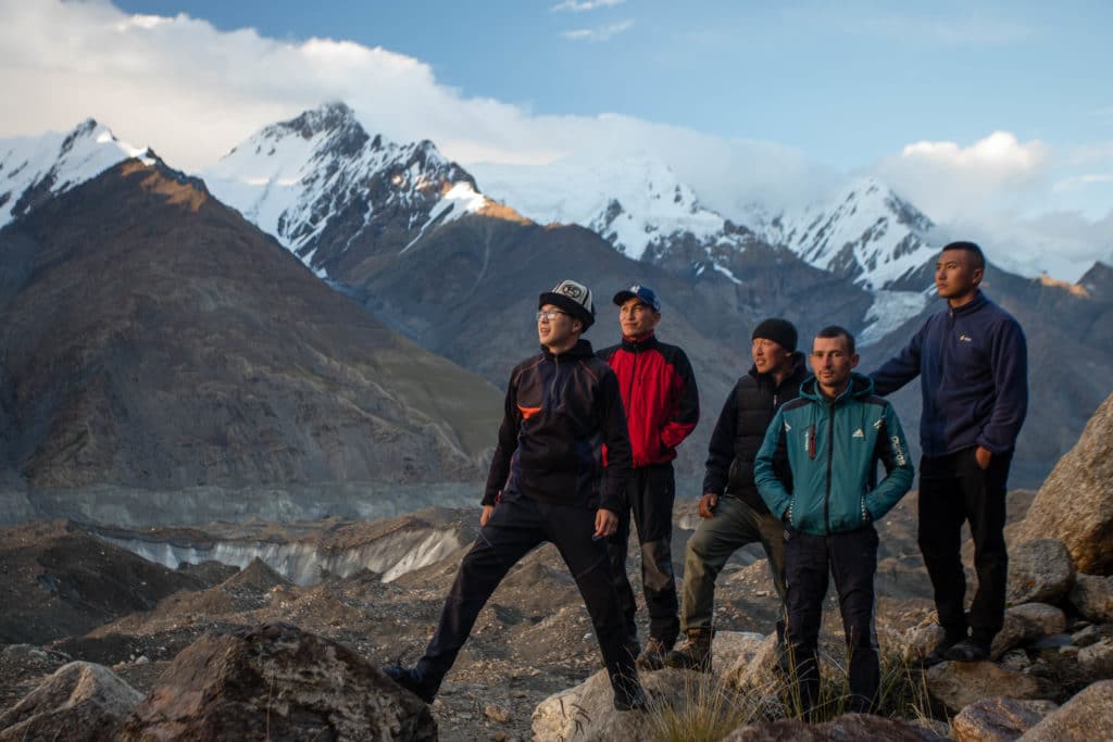 Group shot at Gliny Camp on the Southern Inilchek Glacier