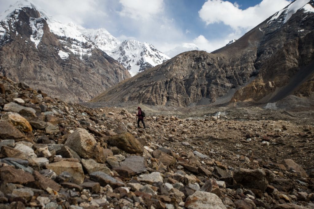 Hiking across the Enilchek Glacier