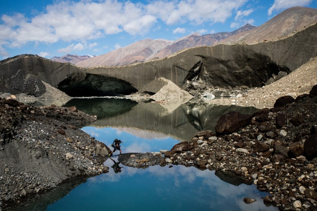 Hiking atop the South Enilchek Glacier in Kyrgyzstan