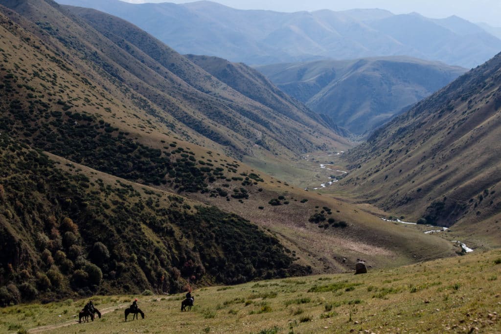 Horse Trekking in the Chaar Archa Valley en route to Song Kol Lake