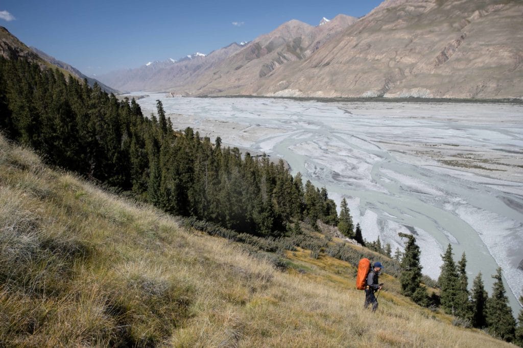 Trekking down to the Enilchek Valley from Base Camp