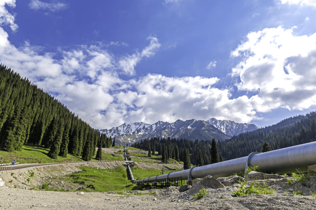 Water Pipes Running Down from Big Almaty Lake