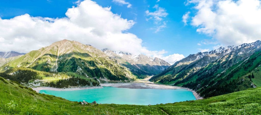 Wide Angle View of Big Almaty Lake in Kazakhstan