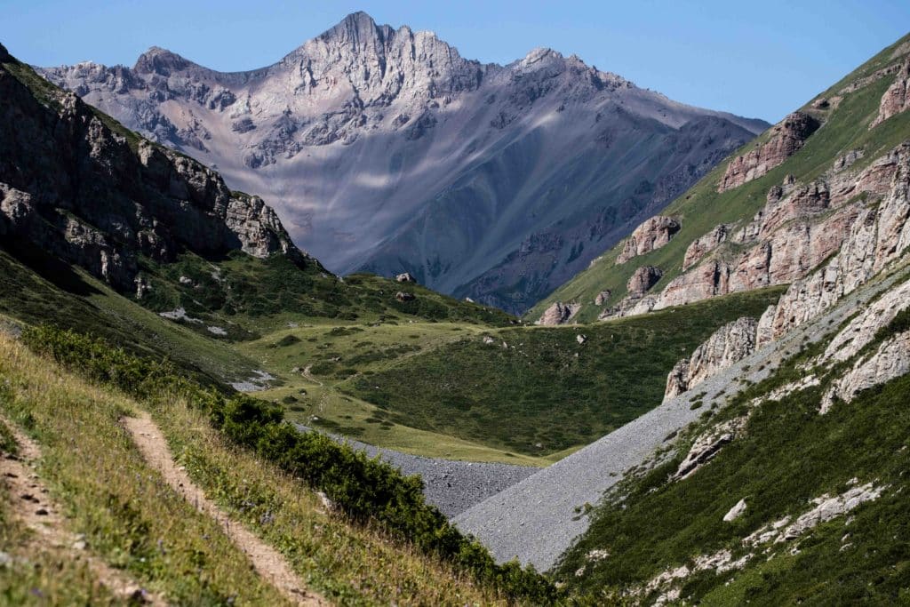 Hiking up the valley to Kol Tor Lake in the At Bashi region of Kyrgyzstan's Naryn oblast