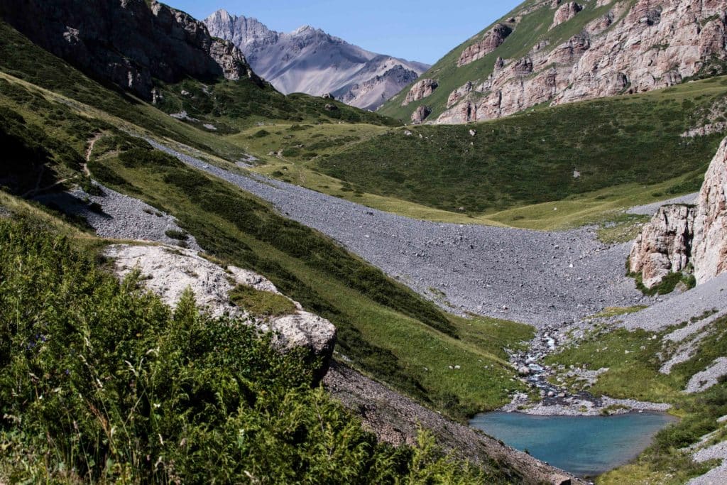 Small lake along the path to Kol Tor in Naryn's At Bashi region