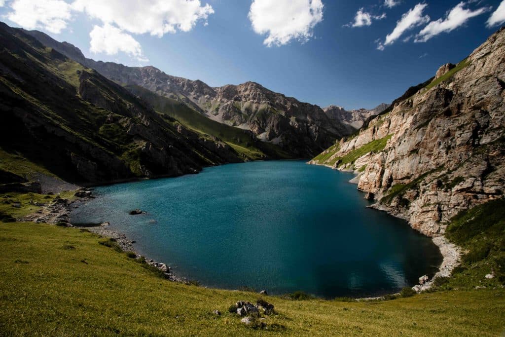 Aerial view of Kol Tor Lake in the At Bashi region of Naryn