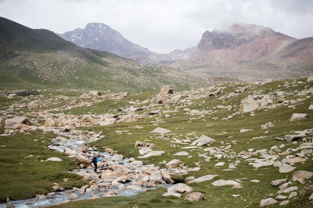 Crossing the Zhar Bulak Stream