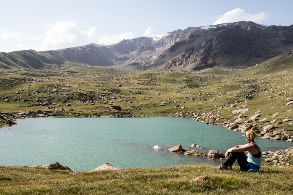 Tourist at Chok-Tal Seven Lakes